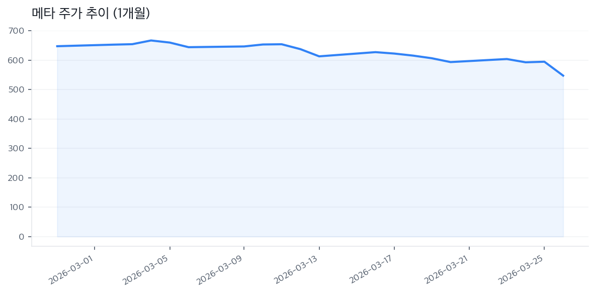 메타 주가 추이 (1개월)