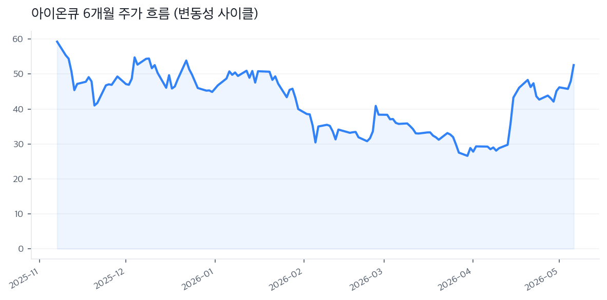 아이온큐 6개월 주가 흐름 (변동성 사이클)